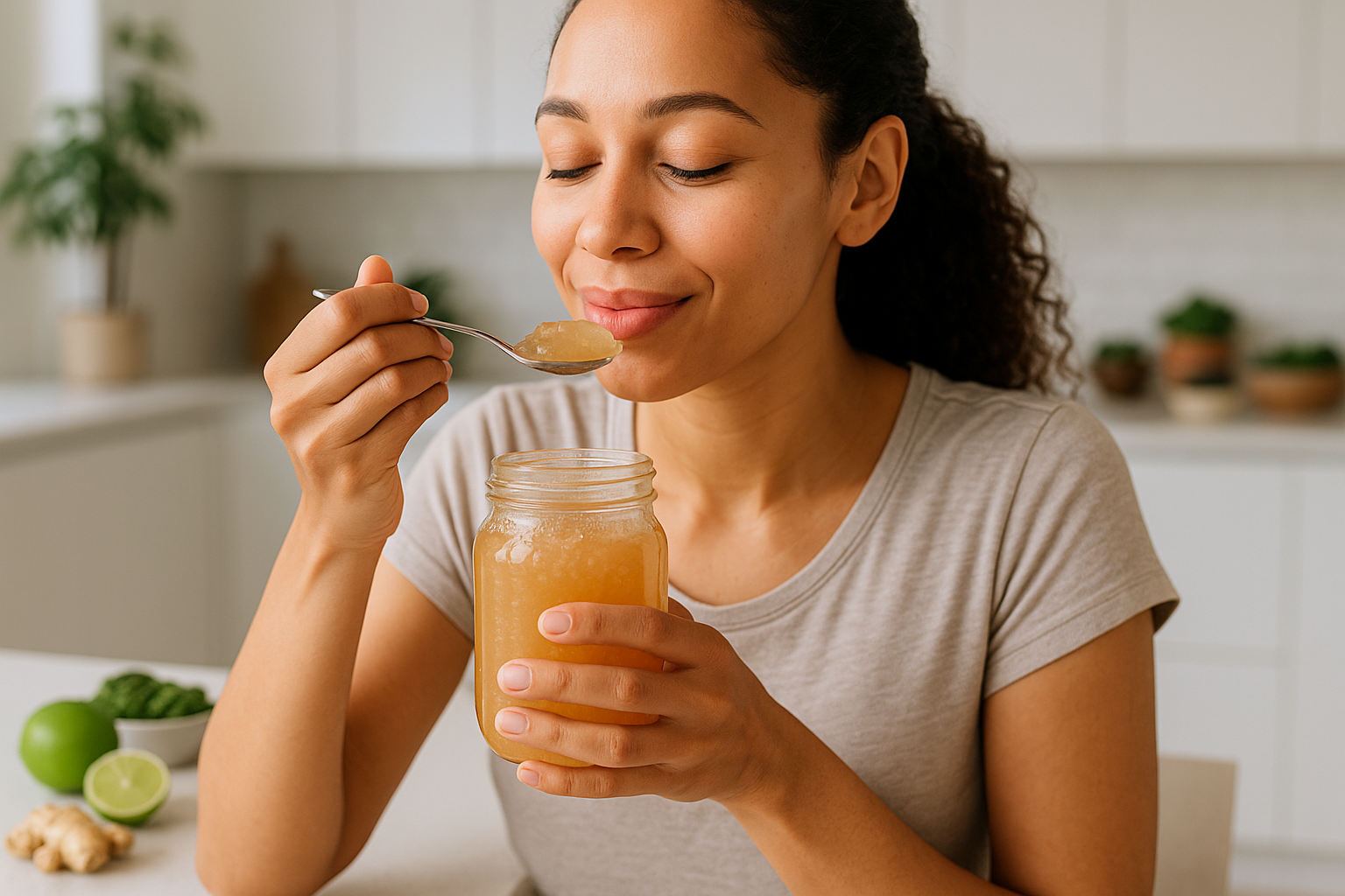 woman eating fresh sea moss gel